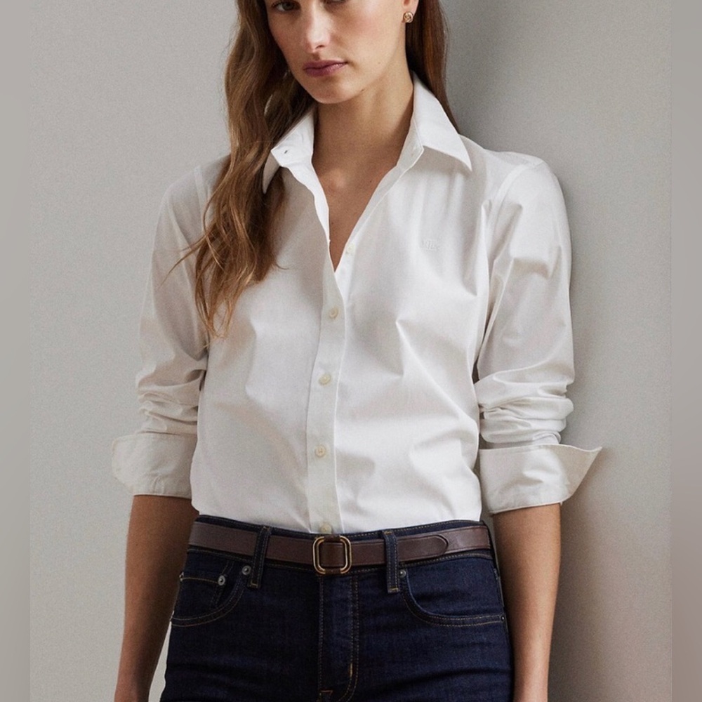 Ralph Lauren White Basic Button Down Blouse 1X